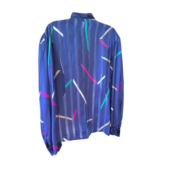 VTG ABSTRACT BLUE SHEER BLOUSE - Picture 3 of 4